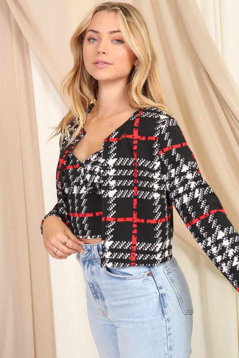 PLAID CROP BLAZER TOP
