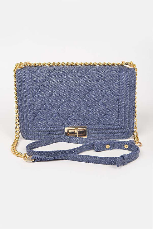 QUILTED DENIM SHOUDLER BAG