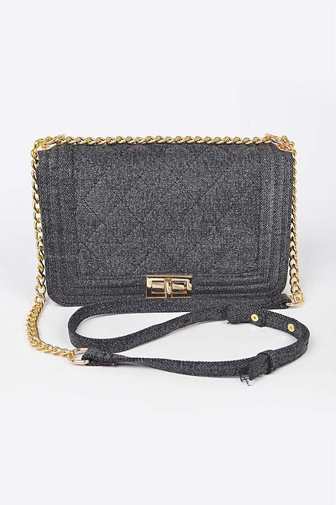 QUILTED DENIM SHOUDLER BAG