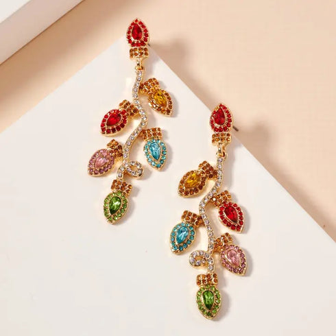RHINESTONE CHRISTMAS LIGHT EARRINGS
