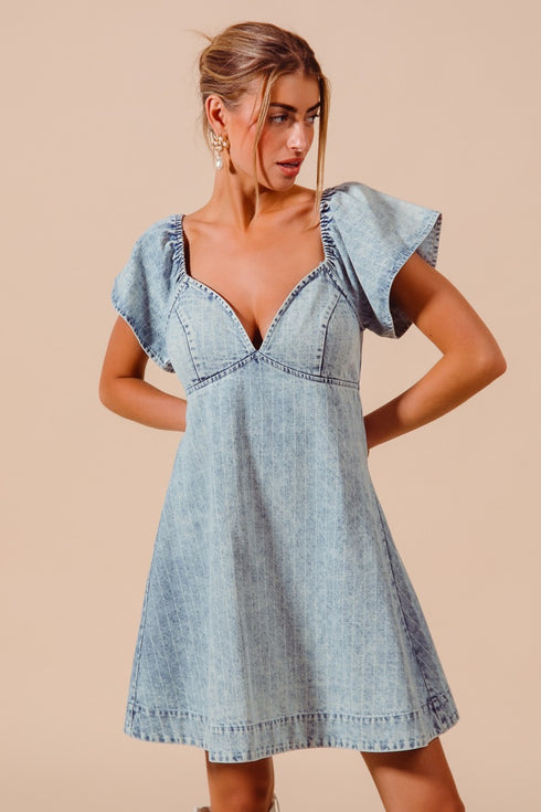 BACK TIE DENIM DRESS
