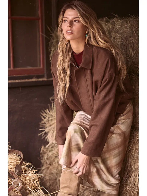 FAUX SUEDE BUBBLE HEM JACKET