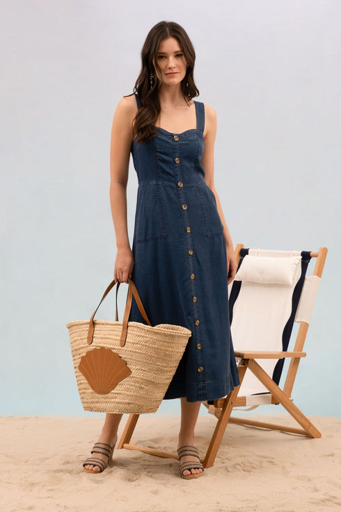 CHAMBRAY BUTTON DOWN MAXI DRESS