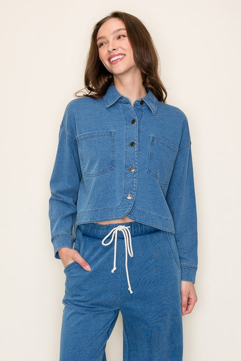 TERRY CROP DENIM TOP