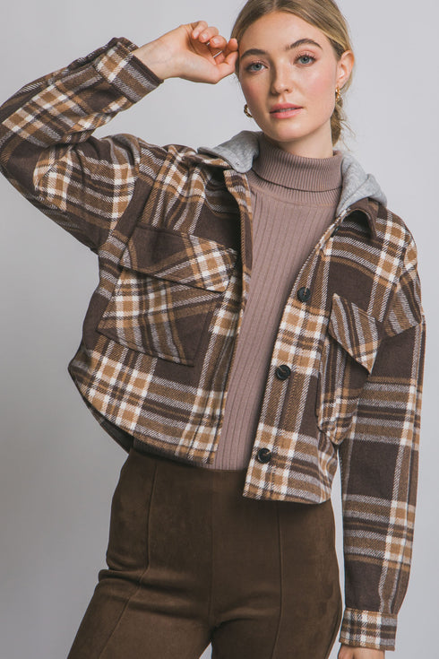 HOOD PLAID SHACKET