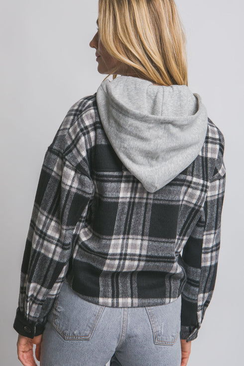 HOOD PLAID SHACKET