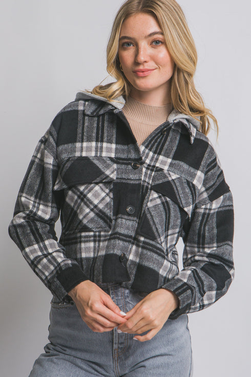 HOOD PLAID SHACKET
