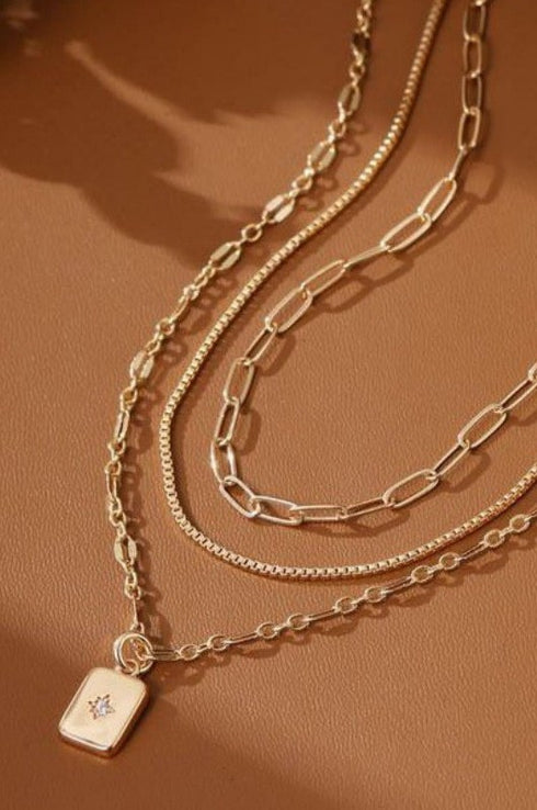18K SS LAYERED CHARM NECKLACE