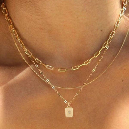 18K SS LAYERED CHARM NECKLACE