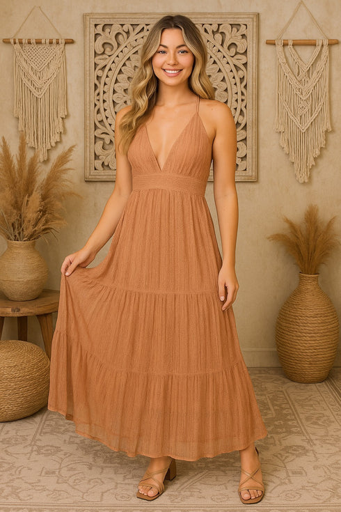 HALTER BOHO TIERED DRESS