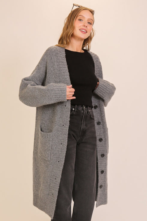 CLASSIC BUTTON LONGLINE CARDIGAN
