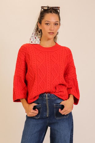 COZY CABLE CROP SLEEVE TOP