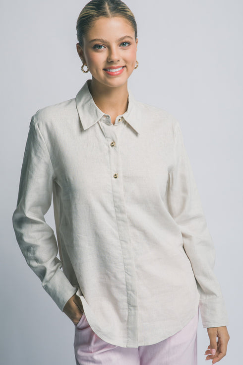 CLASSIC LINEN GOLD BUTTON TOP