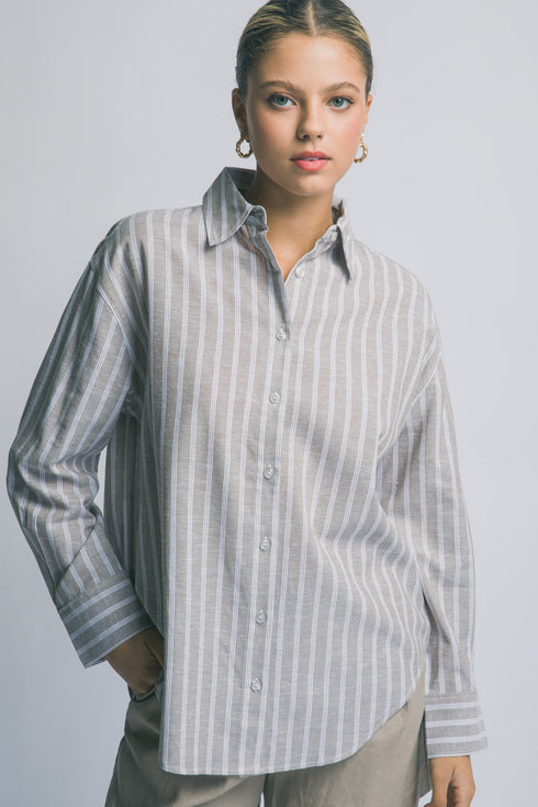EMERSON STRIPE BUTTON TOP