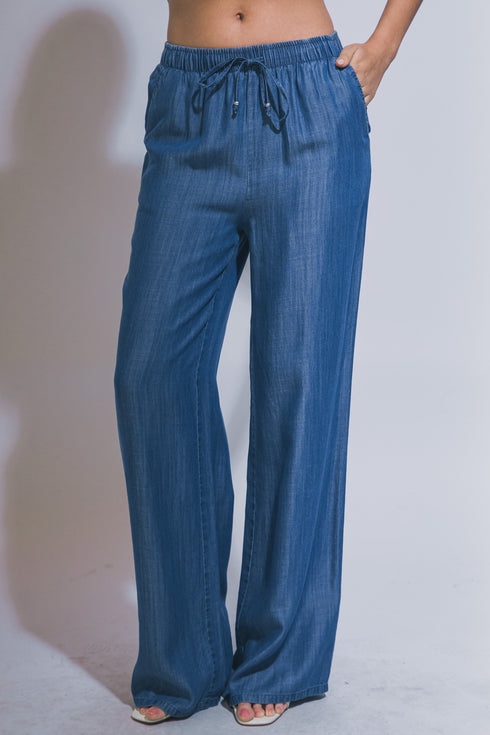 WIDE LEG CHAMBRAY PANT
