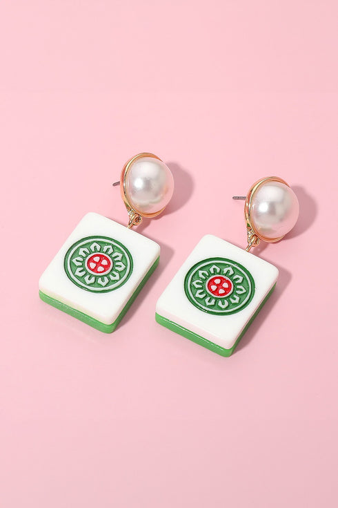 PEARL ACCENT MAHJONG EARRINGS
