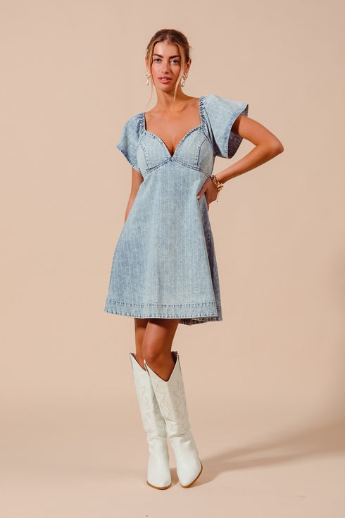 BACK TIE DENIM DRESS