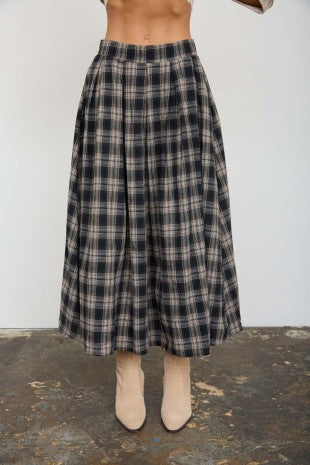 PLAID LINED MIDI SKIRT
