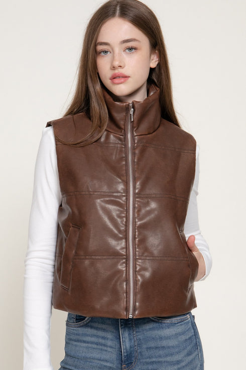 WASH EFFECT FAUX LEATHER VEST