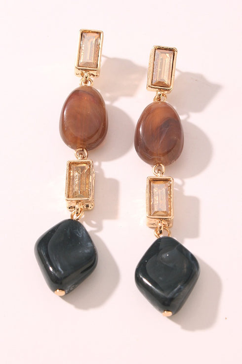 MARBLED STONE BAGUETTE EARRINGS