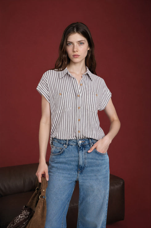 STRIPE CUFF SLEEVE TOP