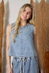 BACK BUTTON DENIM TOP