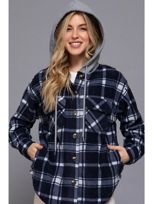 PLAID BUTTON HOODIE
