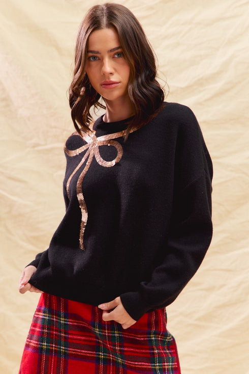 SEQUINS RIBBON SWEATER