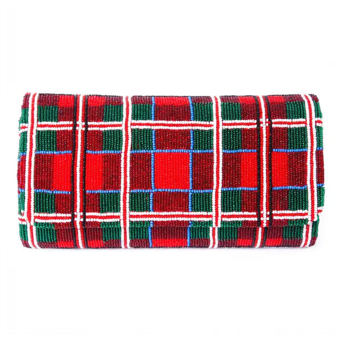BEADED PLAID HOLIDAY BAG