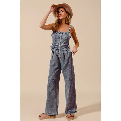 ZIP UP DENIM OVERALL