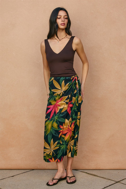 TROPICS MIDI WRAP SKIRT