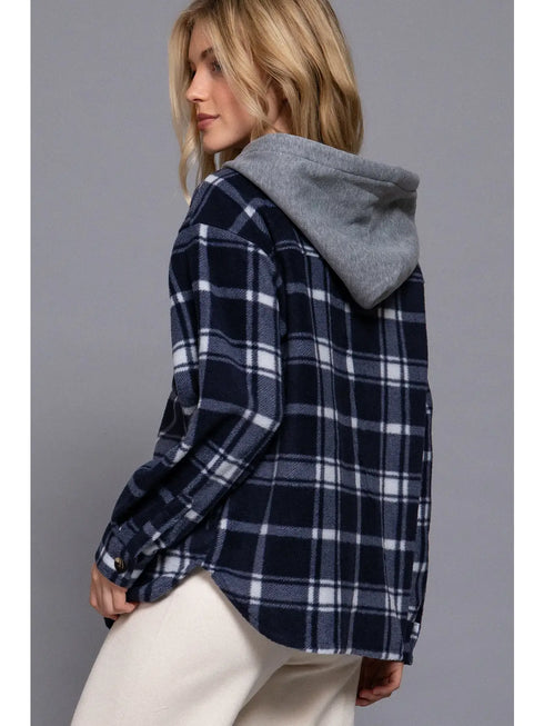 PLAID BUTTON HOODIE