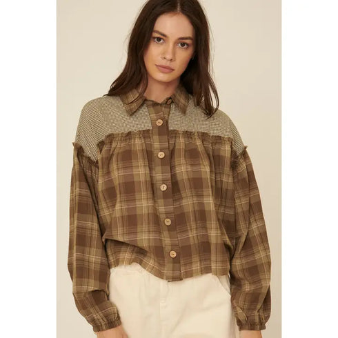 OVERSIZED PLAID RUFFLE SHIRT