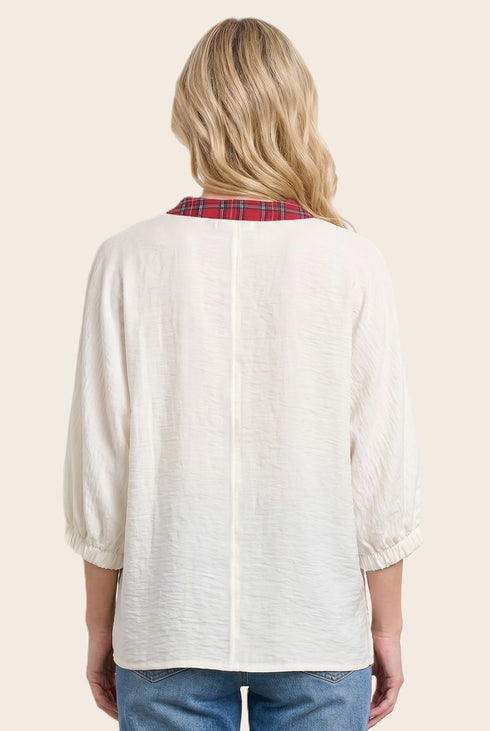 PLAID COLLAR ACCENT TOP