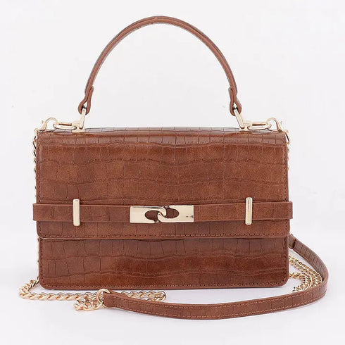 FAUX CROC LEATHER HANDLE BAG