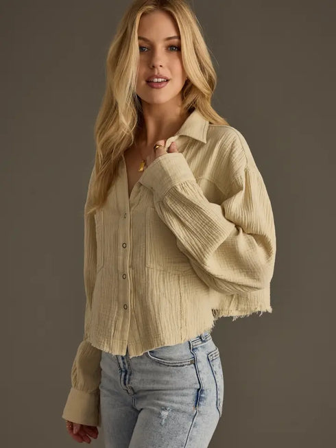 KHAKI GAUZE BUTTON UP