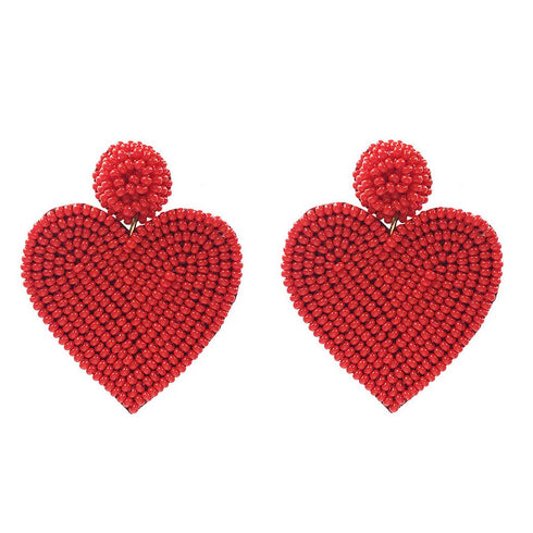 Seed Bead Heart Valentine's Day Post Earrings