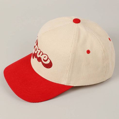 Love Glitter Bubble Letter Two-Tone Corduroy Cap