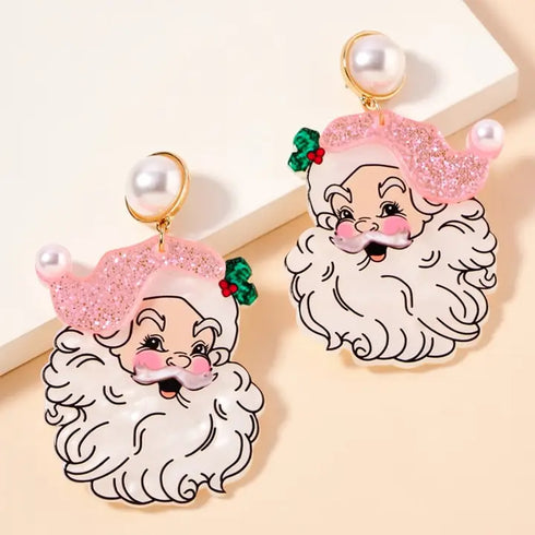 PINK SANTA ACRYLIC EARRINGS