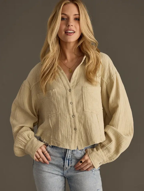KHAKI GAUZE BUTTON UP
