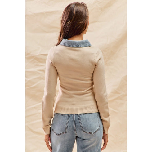 DENIM CONTRAST COLLAR TOP