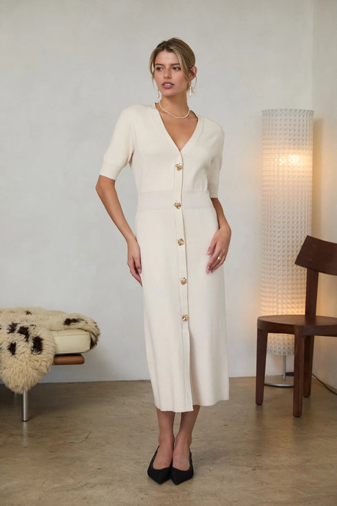 GOLD BUTTON SWEATER DRESS