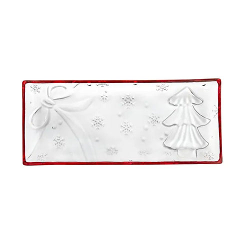 HOLIDAY TREE AND BOW SERVING TRAY