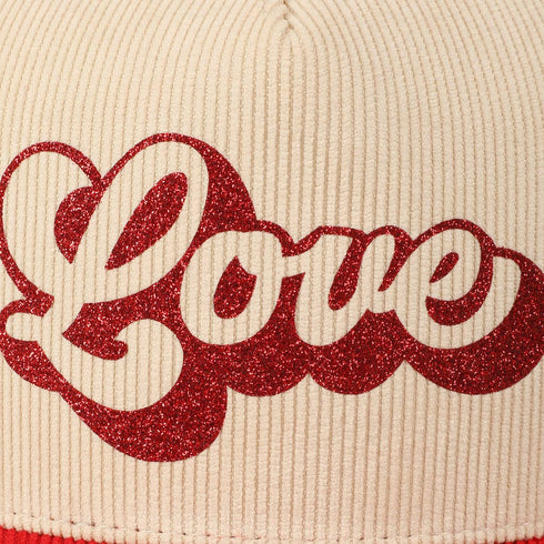 Love Glitter Bubble Letter Two-Tone Corduroy Cap