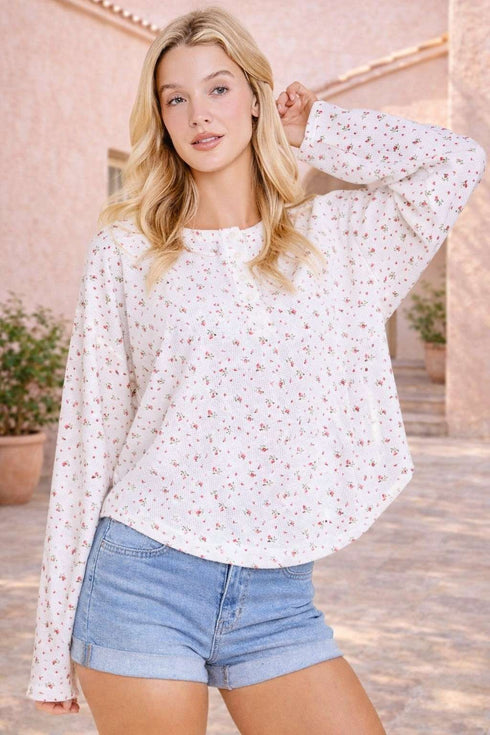 FLORAL WAFFLE KNIT TOP