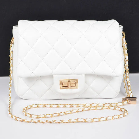 QUILTED FAUX LEATHER FLAP BAG