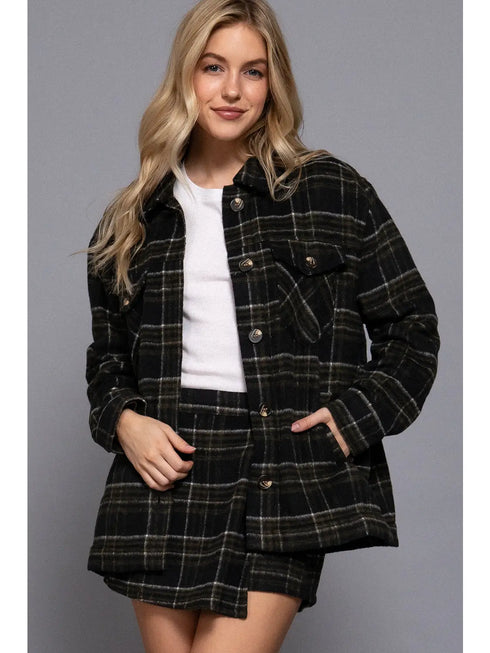 FAUX FUR LINED PLAID JACKET