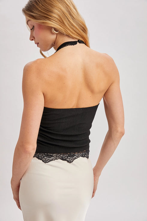 LACE TEXTURE HALTER TOP