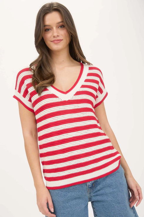 STRIPE CROCHET SWEATER TOP