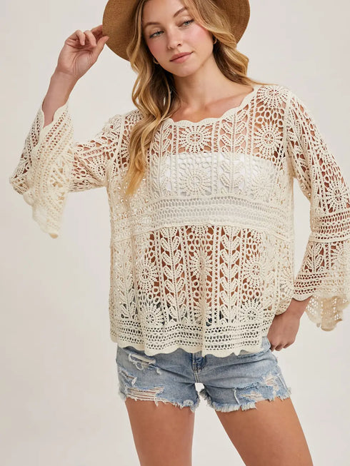 CROCHET BELL SLEEVE TOP